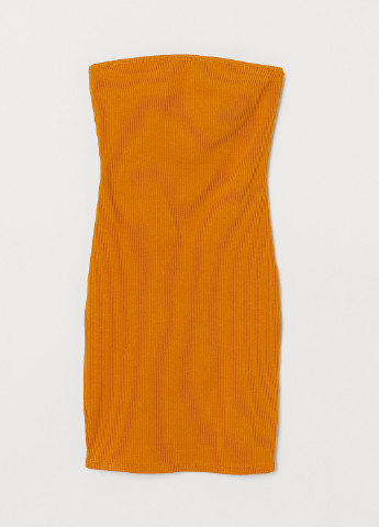 Горчичное кэжуал платье с открытыми плечами H&M однотонное
