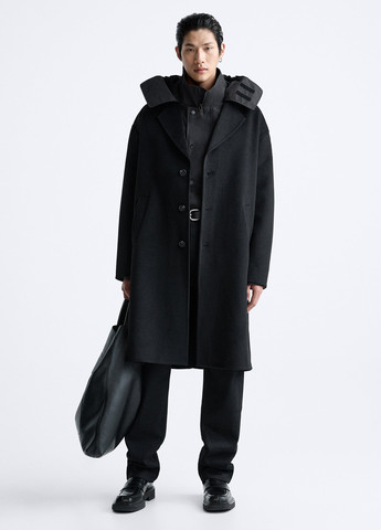 Черное демисезонное Пальто однобортное Zara