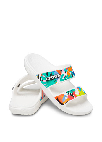 Белые пляжные женские шлепанцы Crocs с перфорацией, с логотипом