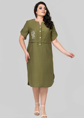 Оливковое (хаки) кэжуал платье а-силуэт A'll Posa с надписью