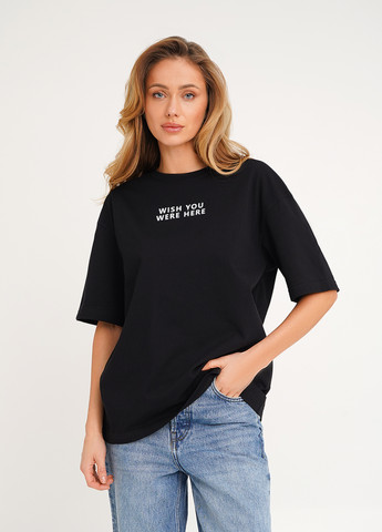 Чорна всесезон жіноча футболка оверсайз із принтом KASTA design