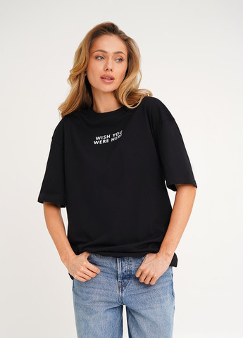 Черная всесезон женская футболка оверсайз с принтом KASTA design