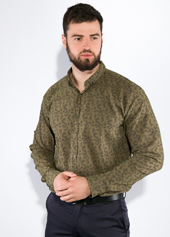 Оливковковая (хаки) кэжуал рубашка с орнаментом Time of Style с длинным рукавом