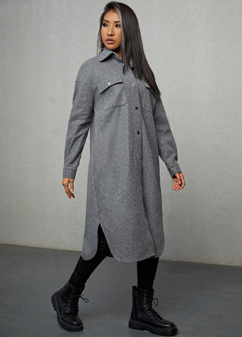 Серое демисезонное Пальто пальто-рубашка SHEIN