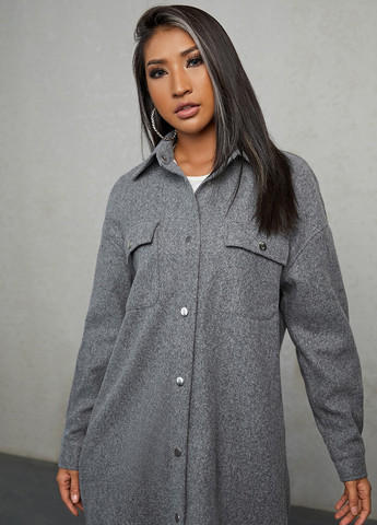 Серое демисезонное Пальто пальто-рубашка SHEIN
