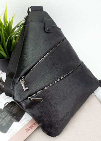 Сумка шкіряна чоловіча Driver 19858-1 через плече чорна трикутна De Esse (256116287)