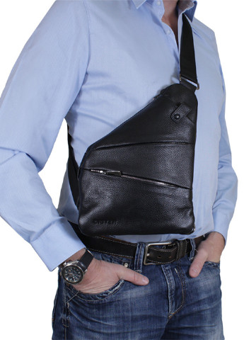 Сумка шкіряна чоловіча Driver 19858-1 через плече чорна трикутна De Esse (256116287)