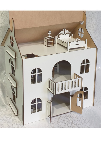 Трехэтажный кукольный домик для игрушек ручной работы из дерева с массандрой для ребенка с мебелью 49х21х50 см (473129-Prob) Unbranded (253918803)