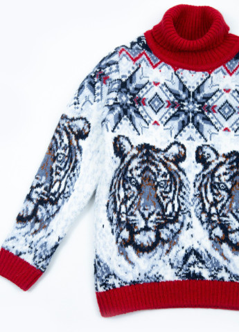 Червоний зимовий светр для дівчинки червоний теплий принт з тиграми Pulltonic Прямая
