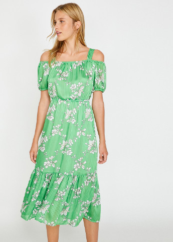Зеленое кэжуал платье KOTON с цветочным принтом