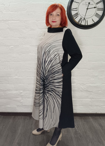 Комбинированное кэжуал платье а-силуэт Darkwin с рисунком