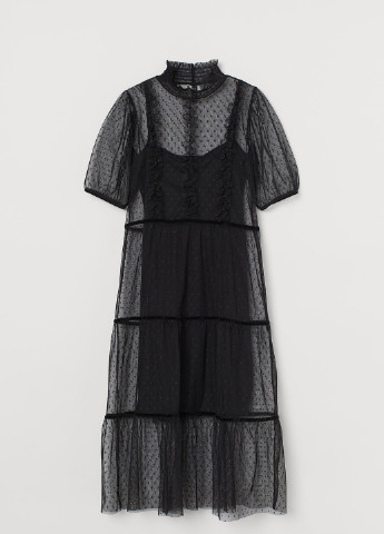Черное вечернее платье H&M в горошек