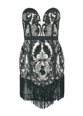Чорна коктейльна сукня з відкритими плечима Boohoo з абстрактним візерунком