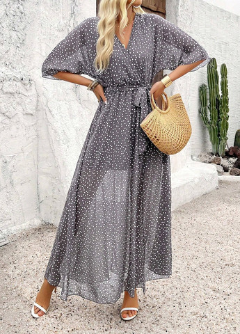 Сіра кежуал сукня кльош SHEIN в горошок