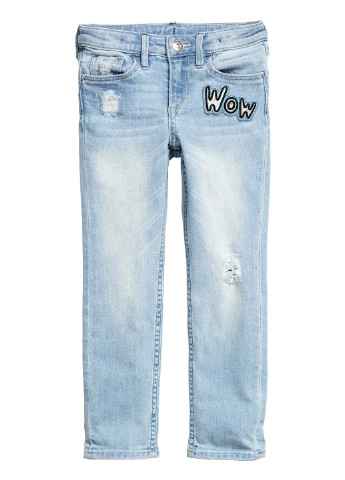 Светло-голубые демисезонные со средней талией джинсы H&M