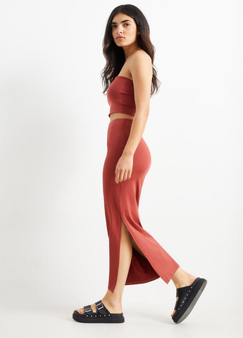 Бордовая кэжуал однотонная юбка C&A карандаш