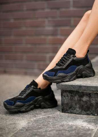 Черные демисезонные черные кроссовки с темно-синими вставками SL.IRA