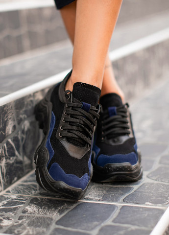 Чорні осінні чорні кросівки з темно-синіми вставками SL.IRA