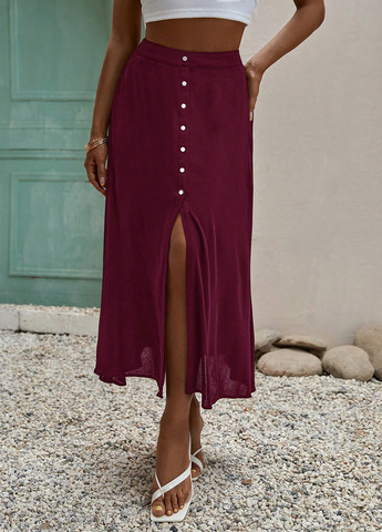 Бордовая кэжуал однотонная юбка SHEIN а-силуэта (трапеция)