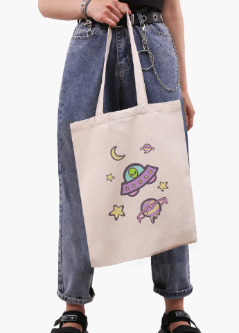 Еко сумка шоппер біла Інопланетяни в космосі (Aliens in space) (9227-2854-WT-1) Еко сумка шоппер біла 41*35 см MobiPrint (221683045)