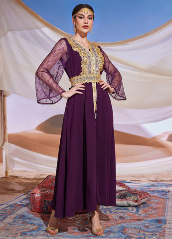 Малинова вечірня сукня а-силует SHEIN однотонна