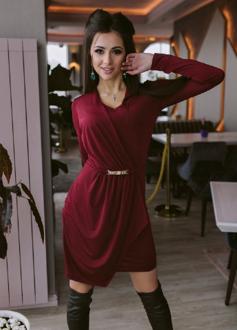 Бордовое кэжуал платье с длинным рукавом Charm Collection однотонное