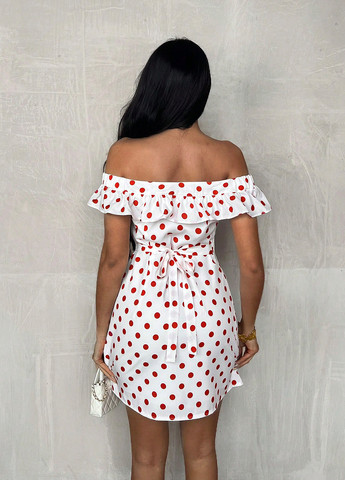 Белое кэжуал платье с открытыми плечами, с открытой спиной, а-силуэт SHEIN в горошек