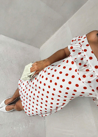 Белое кэжуал платье с открытыми плечами, с открытой спиной, а-силуэт SHEIN в горошек