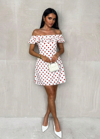 Белое кэжуал платье с открытыми плечами, с открытой спиной, а-силуэт SHEIN в горошек