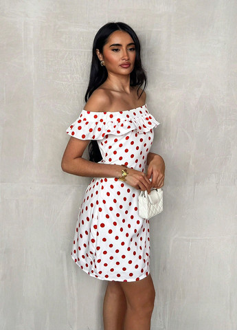 Белое кэжуал платье с открытыми плечами, с открытой спиной, а-силуэт SHEIN в горошек