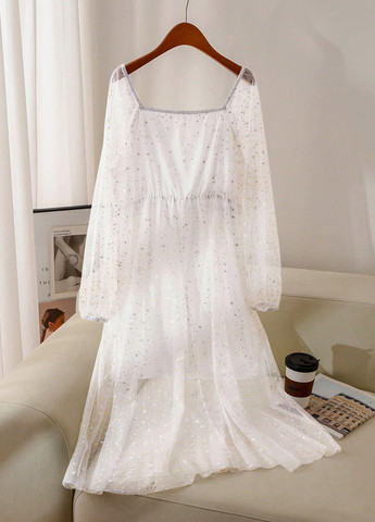 Белое праздничный, кэжуал платье а-силуэт SHEIN звезды