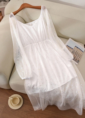 Белое праздничный, кэжуал платье а-силуэт SHEIN звезды