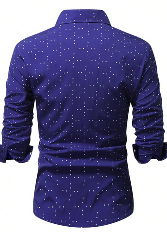 Темно-синяя кэжуал, классическая рубашка в горошек SHEIN
