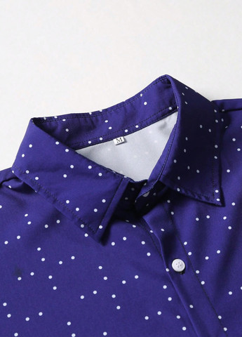 Темно-синяя кэжуал, классическая рубашка в горошек SHEIN