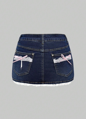 Синяя джинсовая, кэжуал однотонная юбка SHEIN а-силуэта (трапеция)