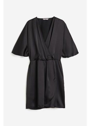 Чорна коктейльна, кежуал сукня на запах H&M однотонна