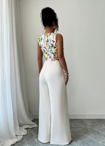 Комбинезон SHEIN комбинезон-брюки цветочный кремовый кэжуал полиэстер