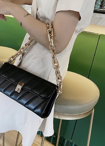Женская классическая сумочка клатч через плечо на толстой цепочке черная NoName (251204323)