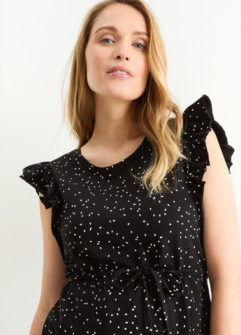 Черное кэжуал платье C&A в горошек