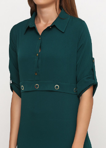 Темно-зеленое кэжуал платье рубашка Ageless однотонное