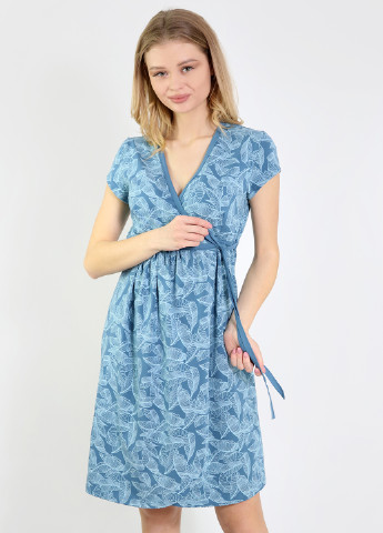 Халат женский из высококачественного и натурального полотпа NEL орнамент голубой
