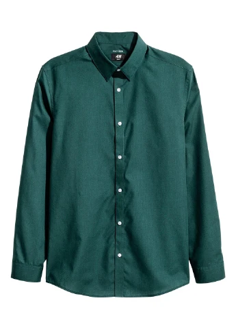 Темно-зеленая классическая рубашка однотонная H&M