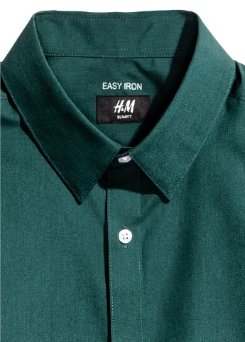 Темно-зеленая классическая рубашка однотонная H&M