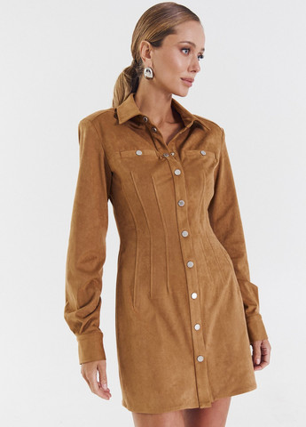 Коричневое кэжуал платье рубашка Gepur однотонное