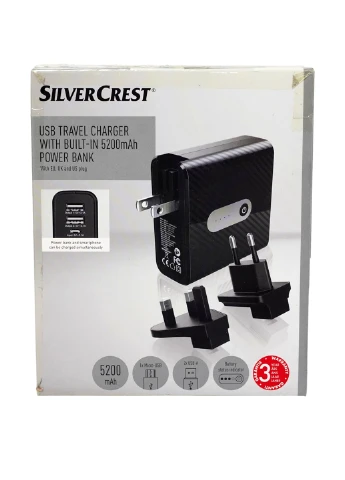 Зарядний пристрій дорожнього з Powerbank 5200 мАч, 15х18х5 см Silver Crest (199884585)