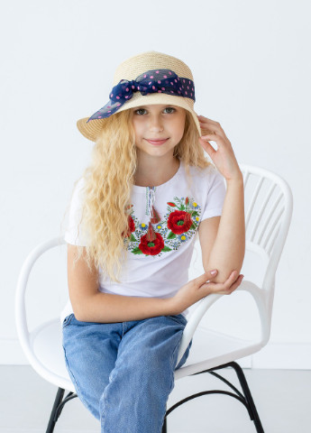 Вышитая футболка для девочки с коротким рукавом Маковый цвет Melanika (252854275)