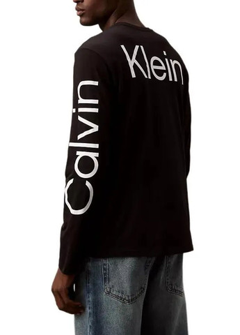 Лонгслів Calvin Klein логотип чорний кежуали бавовна, трикотаж
