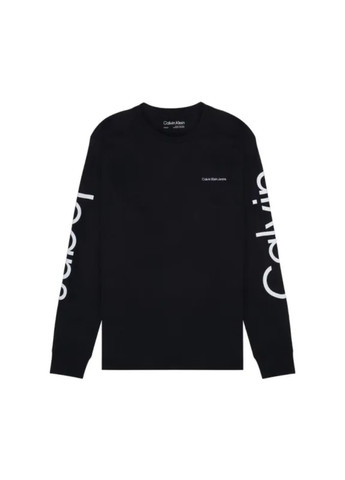 Лонгслів Calvin Klein логотип чорний кежуали бавовна, трикотаж