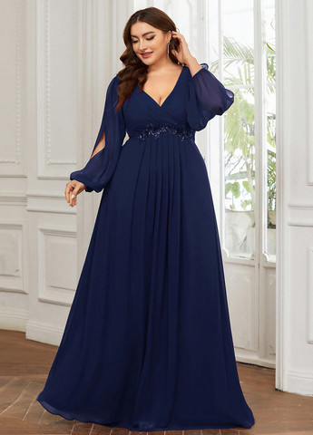 Темно-синее праздничный, вечернее платье клеш SHEIN однотонное