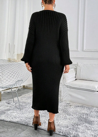 Черное кэжуал платье платье-свитер SHEIN однотонное